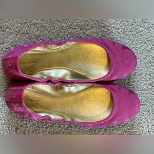Coach pink logo cloth flats. Size 8.